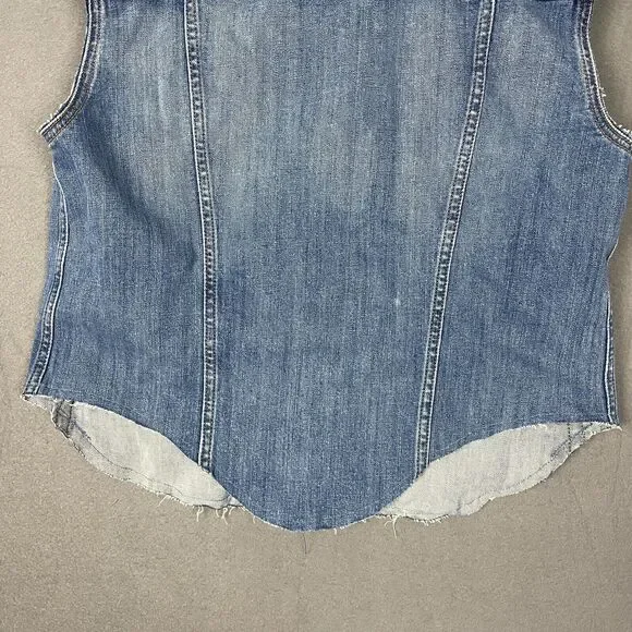 Joe's Biker Trucker Vest Womens Large Blue Denim Grunge Classic Moto Vintage - Picture 13 of 16